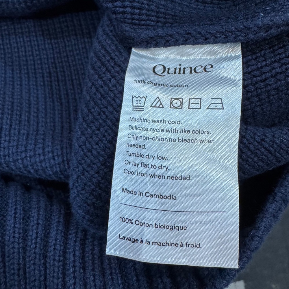 Quince Navy Blue 100% Organic Cotton Turtleneck Ribbed Knit Sweater Large Soft - Picture 4 of 5